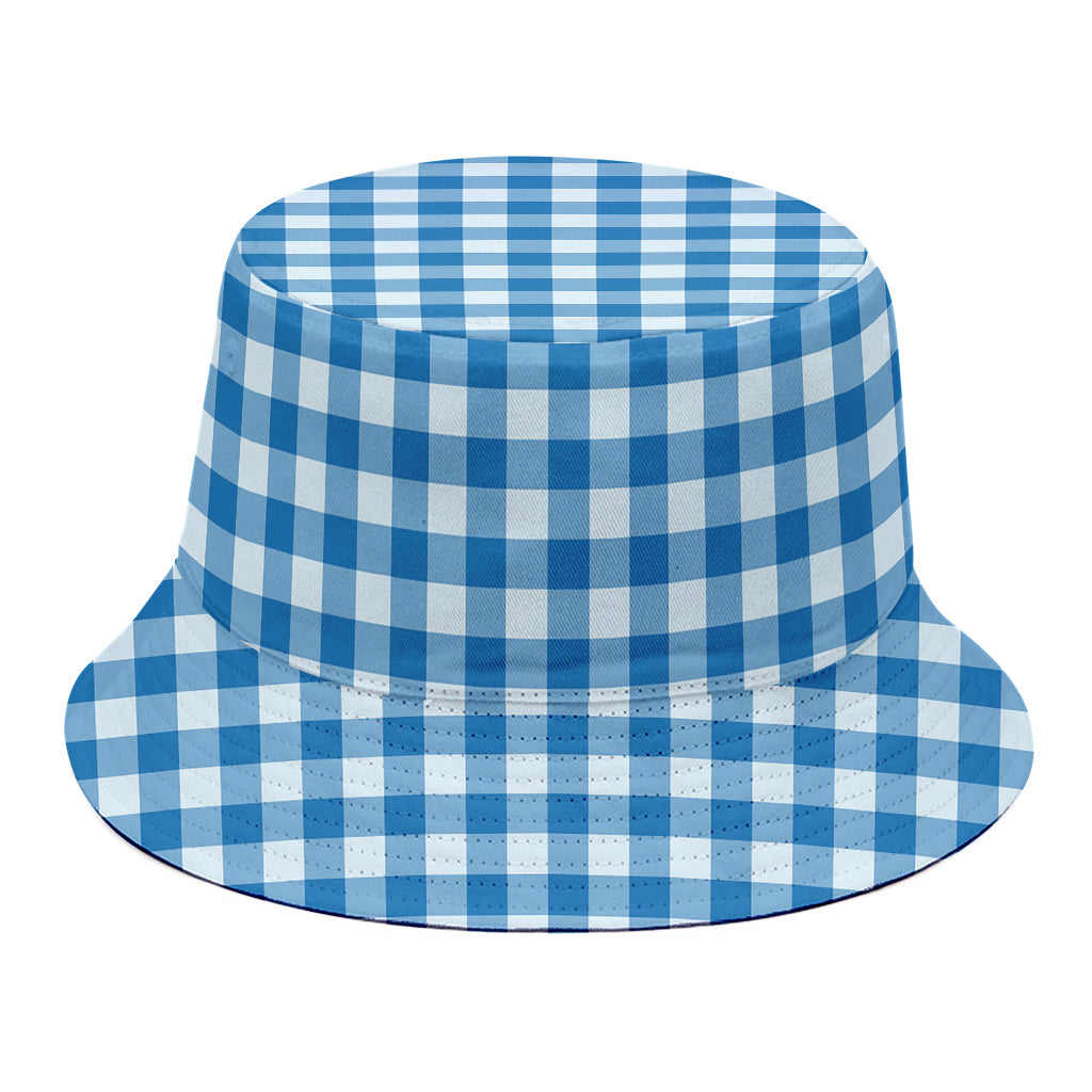 Blue And White Check Pattern Print Bucket Hat