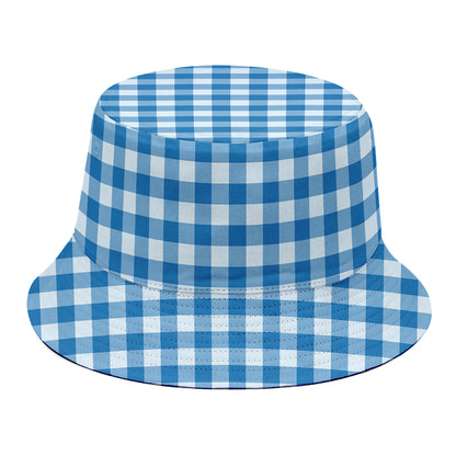Blue And White Check Pattern Print Bucket Hat