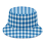 Blue And White Check Pattern Print Bucket Hat