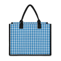 Blue And White Check Pattern Print Canvas Tote Bag