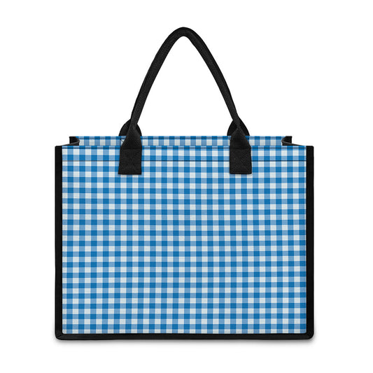 Blue And White Check Pattern Print Canvas Tote Bag