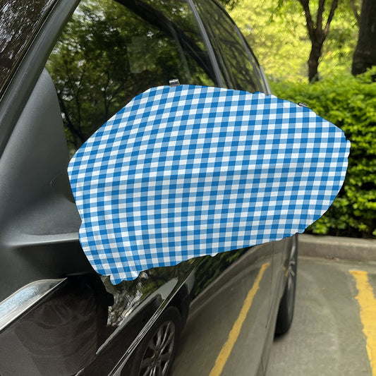 Blue And White Check Pattern Print Car Side Mirror Covers