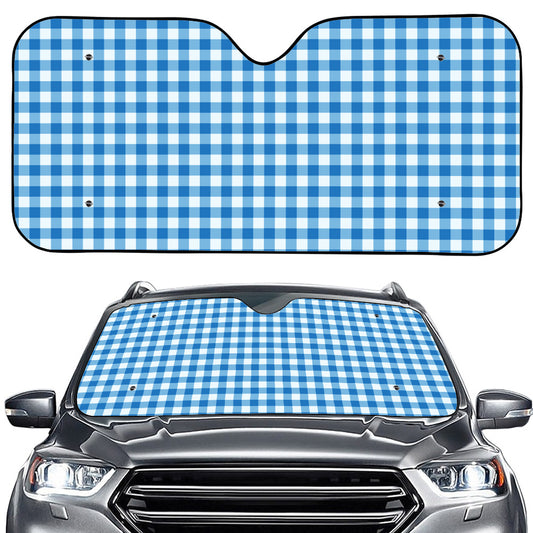 Blue And White Check Pattern Print Car Windshield Sun Shade