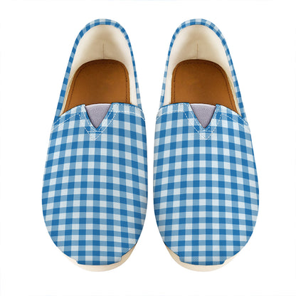 Blue And White Check Pattern Print Casual Shoes