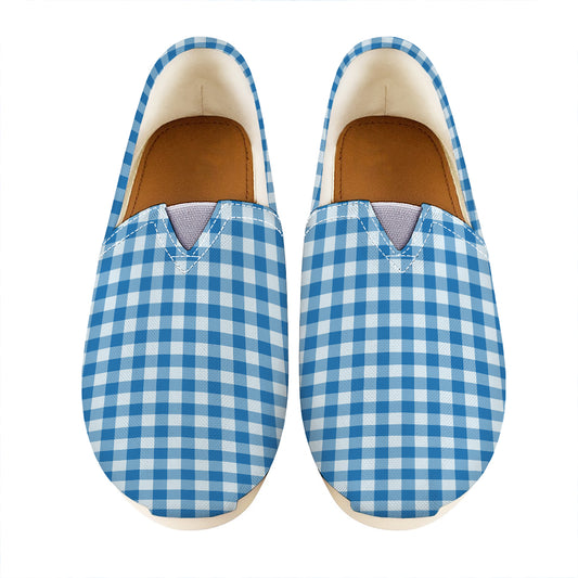 Blue And White Check Pattern Print Casual Shoes