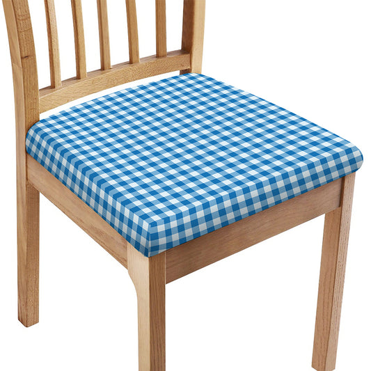Blue And White Check Pattern Print Chair Cushion Cover