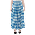 Blue And White Check Pattern Print Chiffon Maxi Skirt