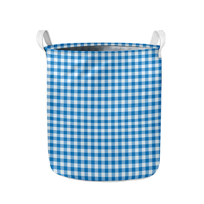 Blue And White Check Pattern Print Collapsible Laundry Basket