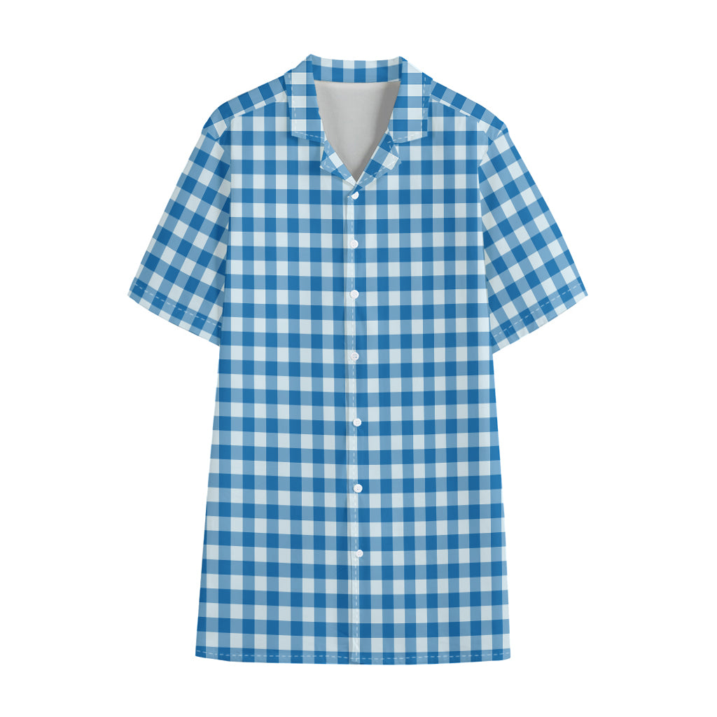 Blue And White Check Pattern Print Cotton Hawaiian Shirt