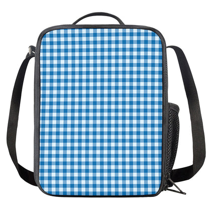 Blue And White Check Pattern Print Crossbody Lunch Bag
