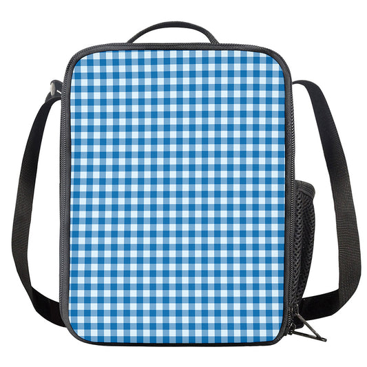 Blue And White Check Pattern Print Crossbody Lunch Bag