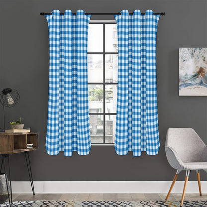 Blue And White Check Pattern Print Curtain