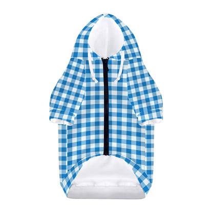 Blue And White Check Pattern Print Dog Zip Up Hoodie