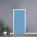 Blue And White Check Pattern Print Door Sticker