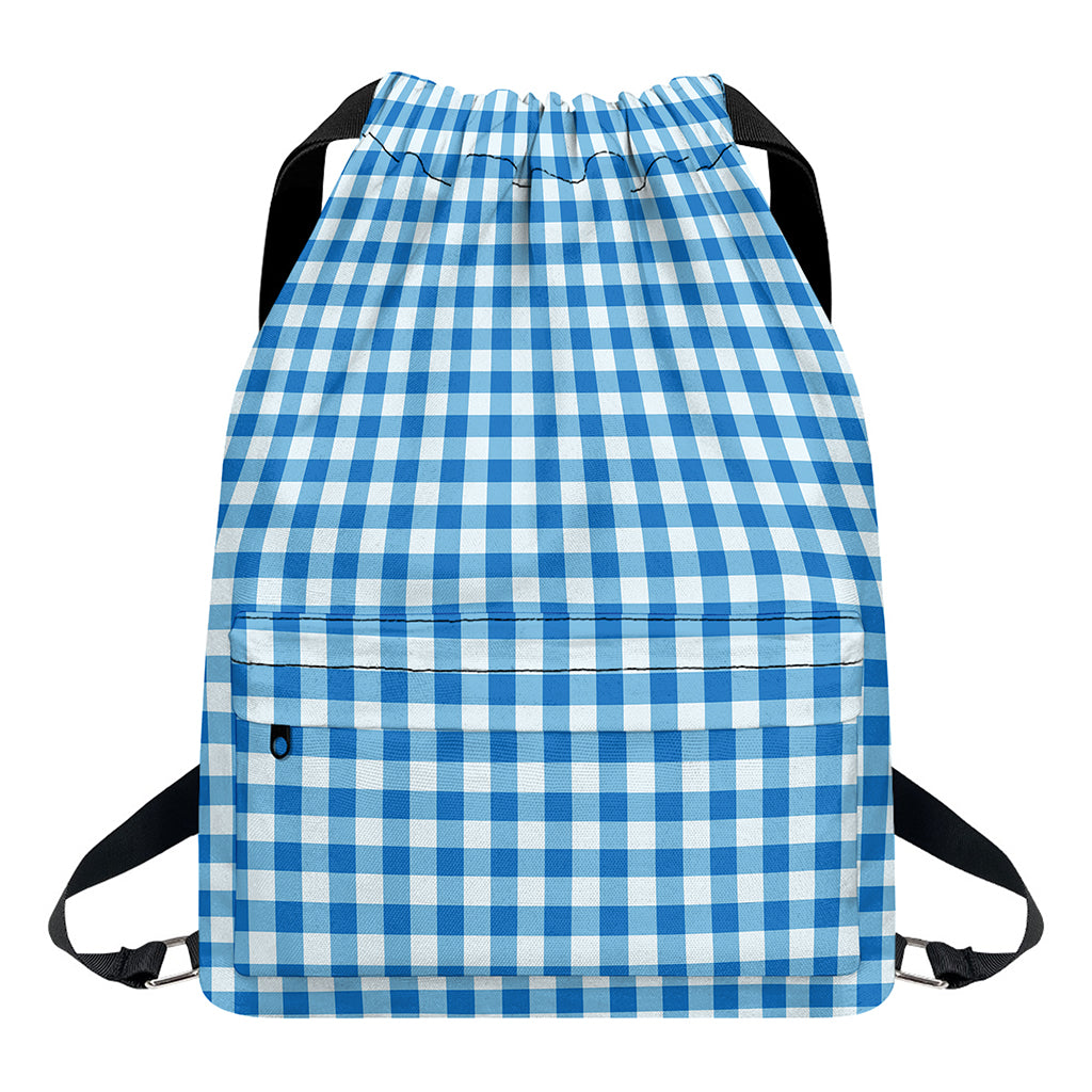 Blue And White Check Pattern Print Drawstring Backpack