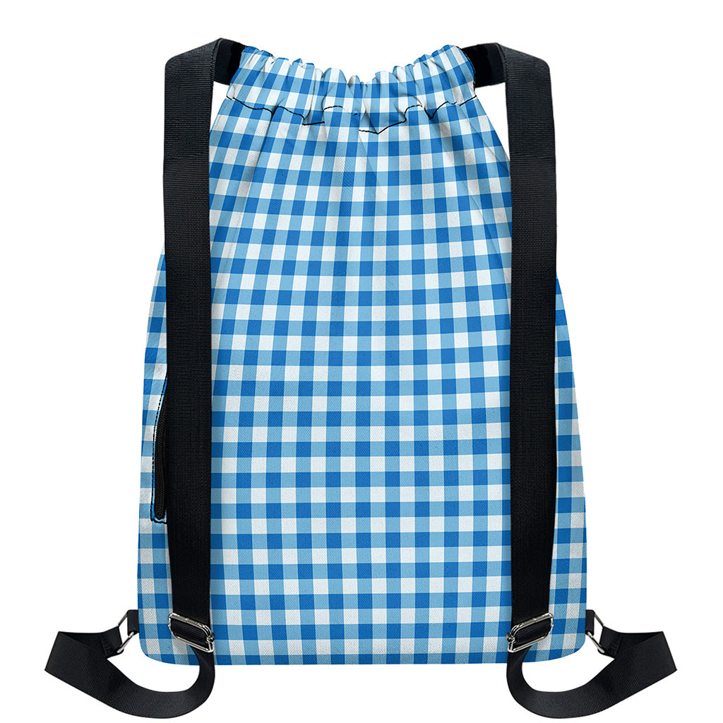 Blue And White Check Pattern Print Drawstring Backpack