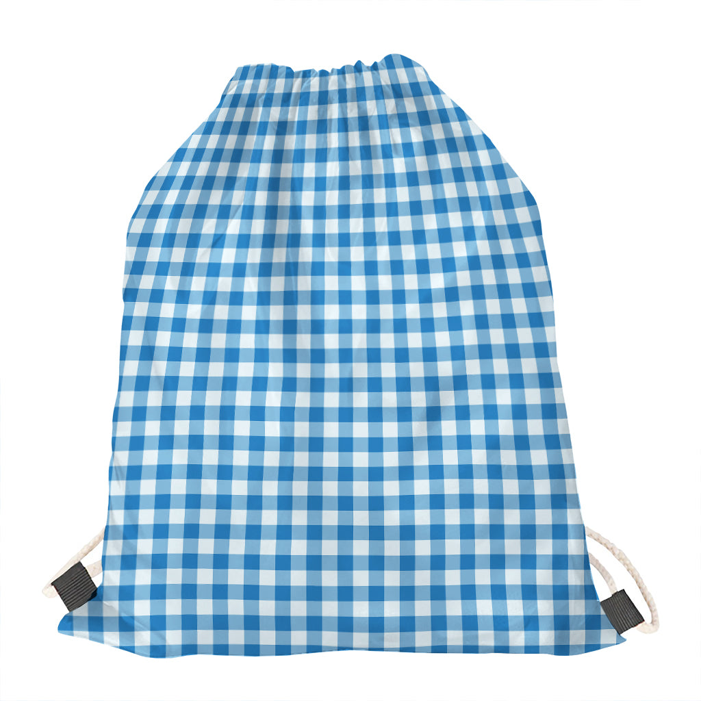 Blue And White Check Pattern Print Drawstring Bag