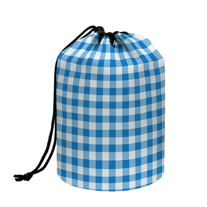 Blue And White Check Pattern Print Drawstring Makeup Bag
