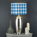 Blue And White Check Pattern Print Drum Lamp Shade