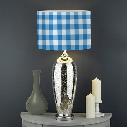 Blue And White Check Pattern Print Drum Lamp Shade