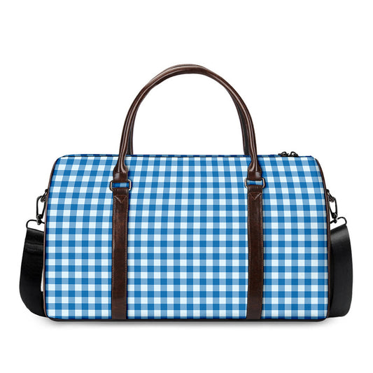 Blue And White Check Pattern Print Duffle Bag