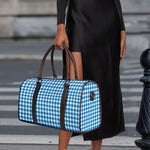 Blue And White Check Pattern Print Duffle Bag