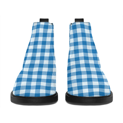Blue And White Check Pattern Print Flat Ankle Boots