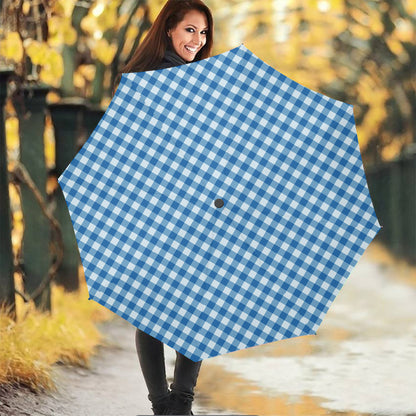 Blue And White Check Pattern Print Foldable Umbrella