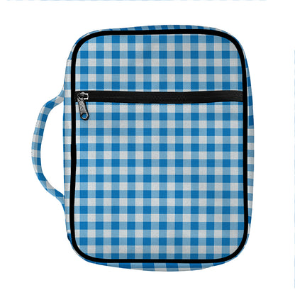 Blue And White Check Pattern Print Front Pocket Bible Bag