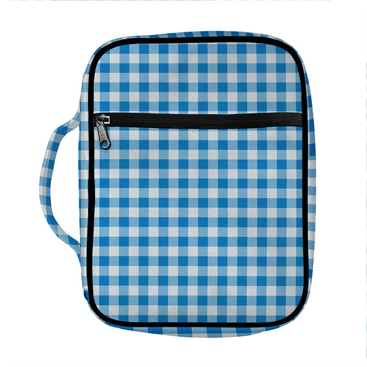 Blue And White Check Pattern Print Front Pocket Bible Bag