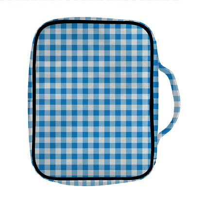 Blue And White Check Pattern Print Front Pocket Bible Bag