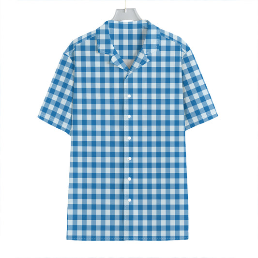 Blue And White Check Pattern Print Hawaiian Shirt