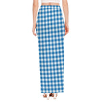 Blue And White Check Pattern Print High Slit Maxi Skirt