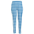 Blue And White Check Pattern Print High-Waisted Pocket Leggings