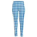 Blue And White Check Pattern Print High-Waisted Pocket Leggings