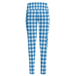 Blue And White Check Pattern Print High-Waisted Pocket Leggings