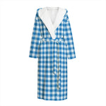 Blue And White Check Pattern Print Hooded Bathrobe