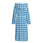 Blue And White Check Pattern Print Hooded Bathrobe