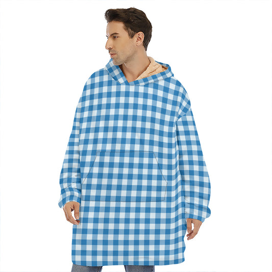 Blue And White Check Pattern Print Hoodie Blanket
