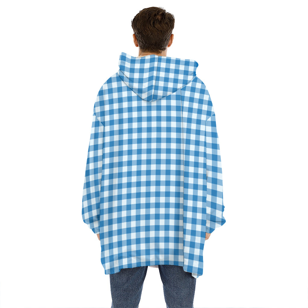 Blue And White Check Pattern Print Hoodie Blanket