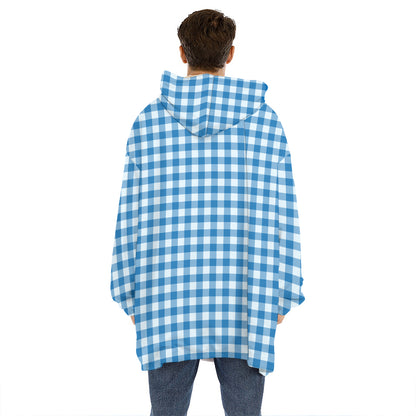 Blue And White Check Pattern Print Hoodie Blanket