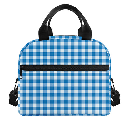 Blue And White Check Pattern Print Insulated Lunch Bag
