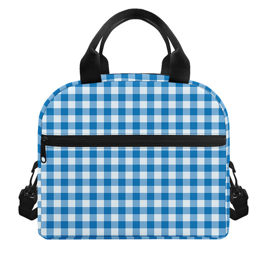 Blue And White Check Pattern Print Insulated Lunch Bag