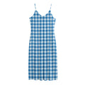 Blue And White Check Pattern Print Jersey Midi Cami Dress