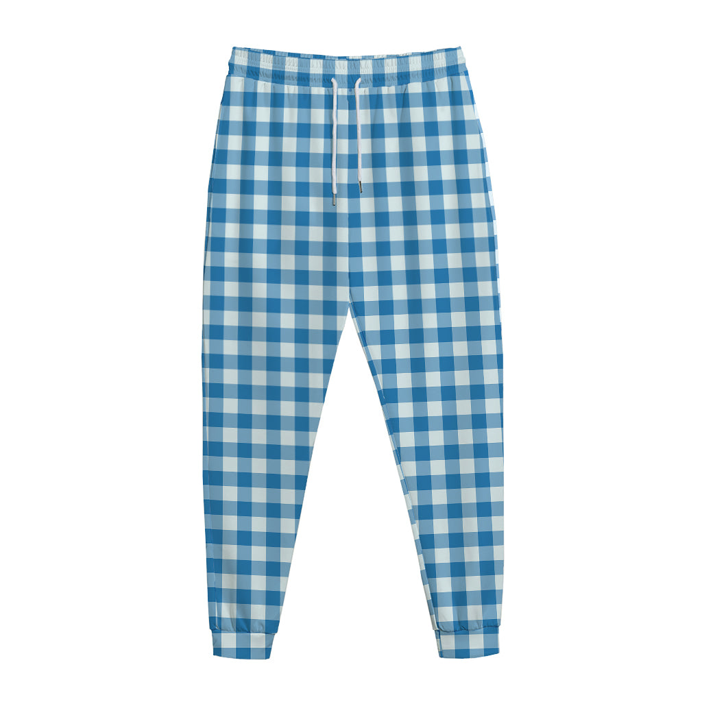 Blue And White Check Pattern Print Jogger Pants