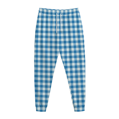 Blue And White Check Pattern Print Jogger Pants