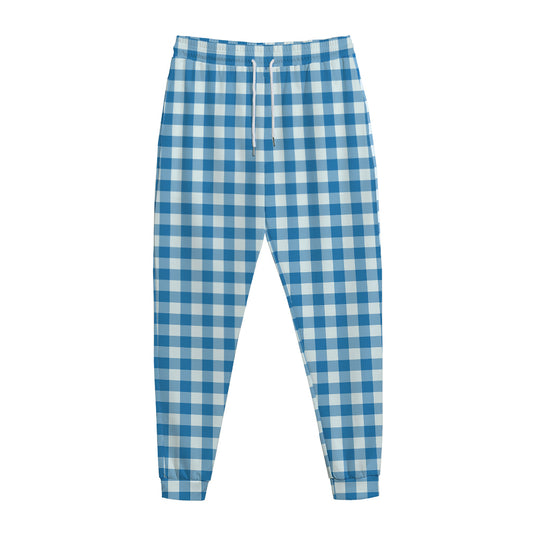 Blue And White Check Pattern Print Jogger Pants