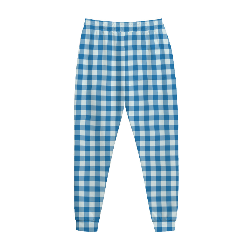 Blue And White Check Pattern Print Jogger Pants