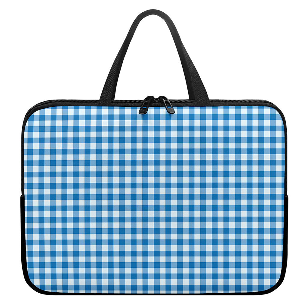 Blue And White Check Pattern Print Laptop Sleeve With Handle