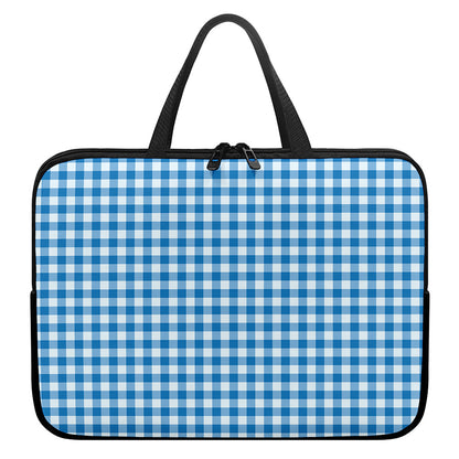 Blue And White Check Pattern Print Laptop Sleeve With Handle